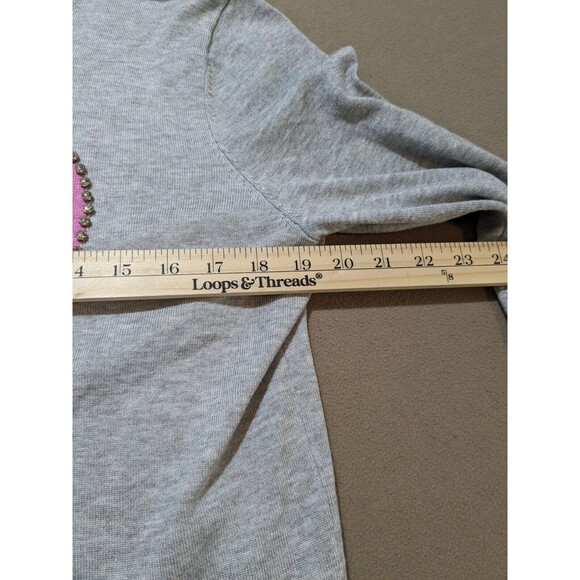 Magaschoni Women's Heart Sweater Gray With Rhinestones Size Large - Picture 6 of 8